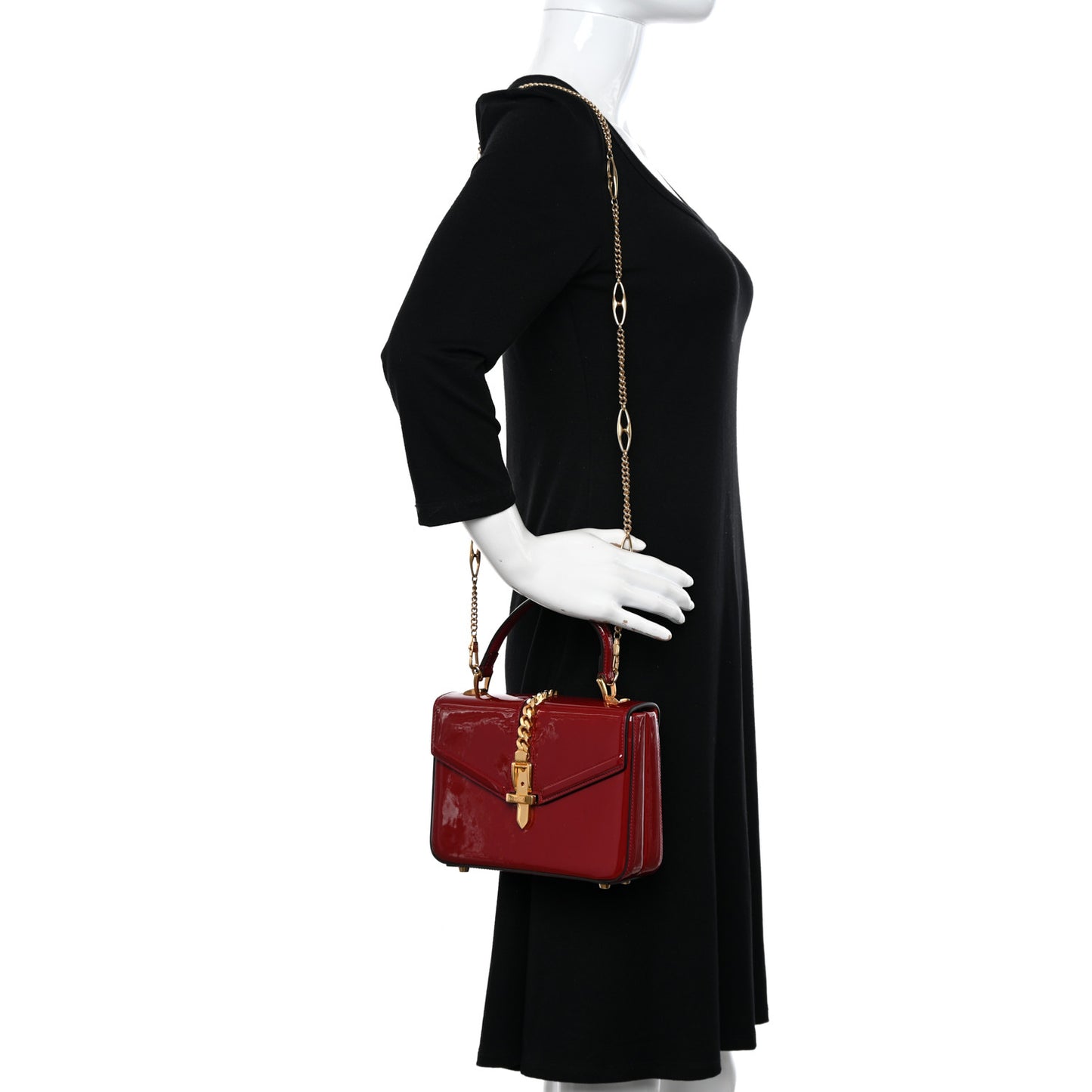 Mousse Top Patent Mini Sylvie 1969 Top Handle Bag New Cherry Red