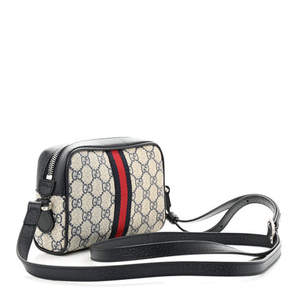 Gucci GG Supreme Monogram Textured Dollar Calfskin Web Mini Ophidia Shoulder Bag Beige Blue 3 of 11