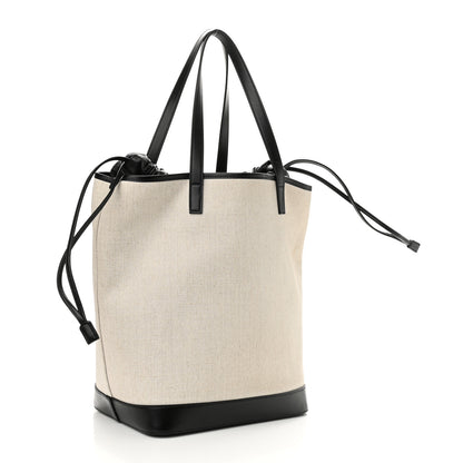 Saint Laurent Canvas Calfskin Teddy Drawstring Shopping Tote White Black 4 of 10
