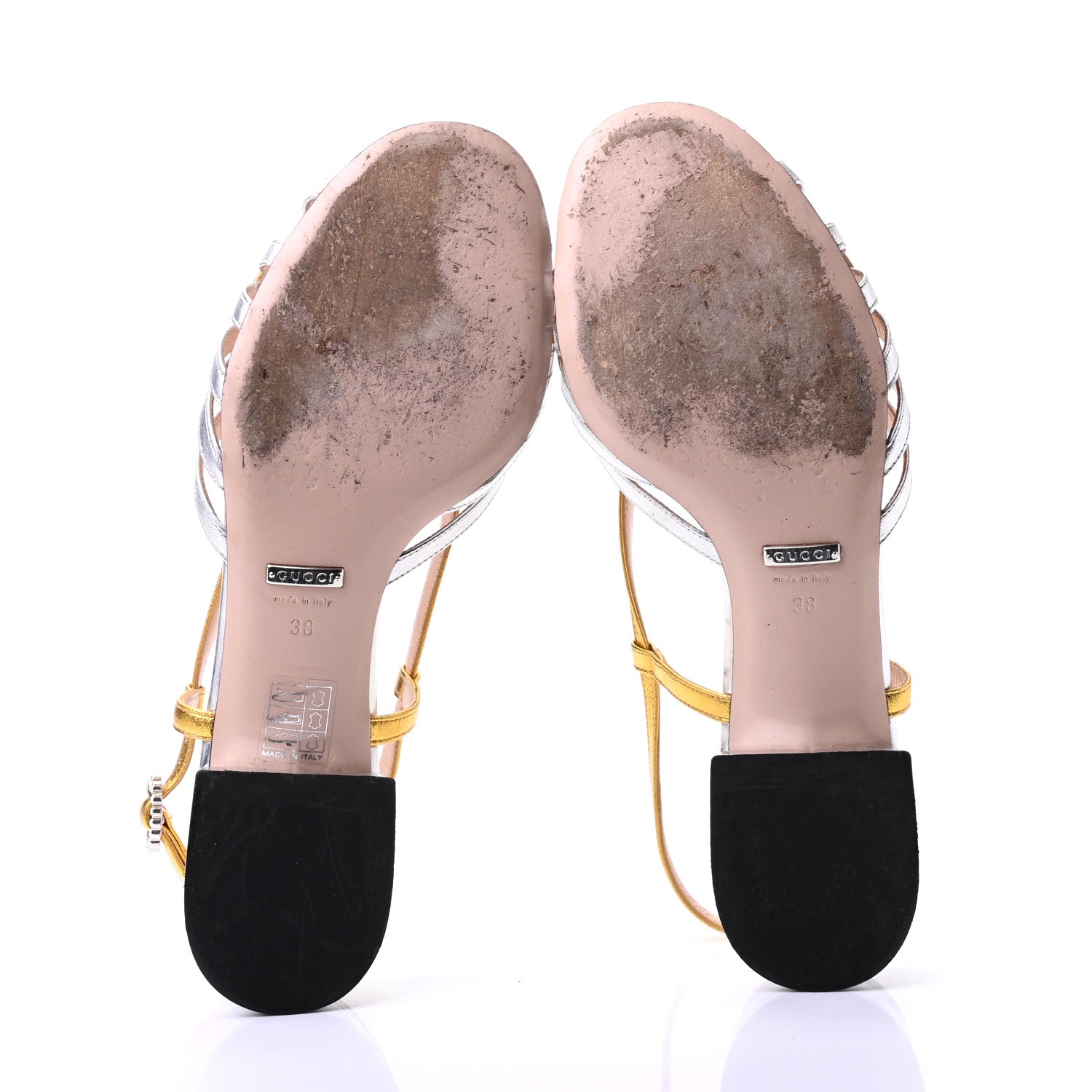 Gucci Metallic Nappa Crystal Zephyra Slingback Low Heel Sandals 38 Silver Gold 5 of 11