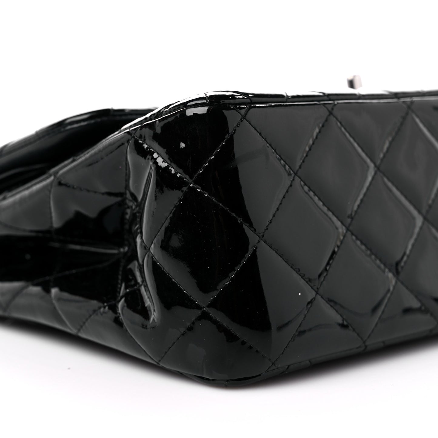 Patent Quilted Jumbo Double Flap Black