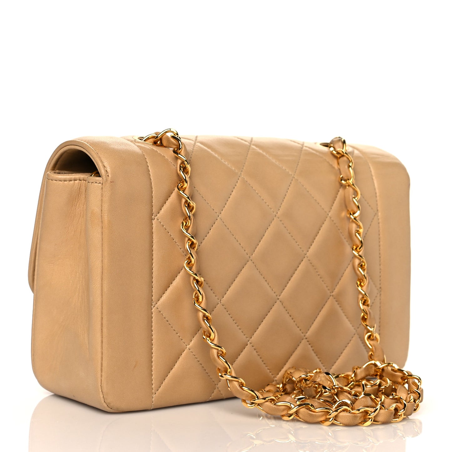 Lambskin Quilted Small Single Flap Beige