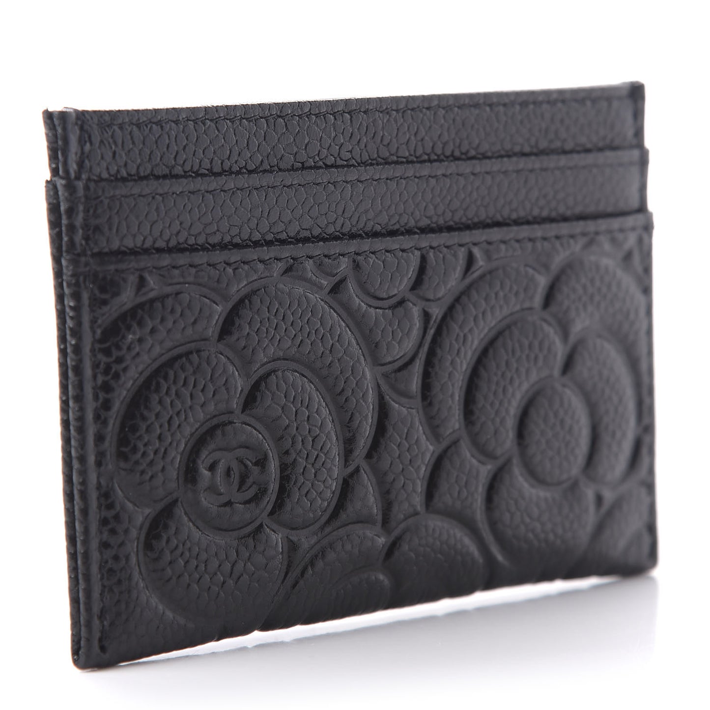 Caviar Camellia Embossed Card Holder Black