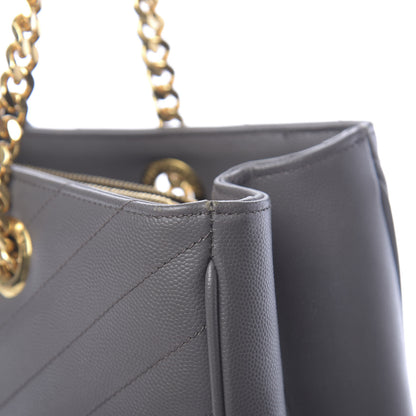 Saint Laurent Grain De Poudre Matelasse Chevron Monogram Shopping Bag Fog 17 of 17