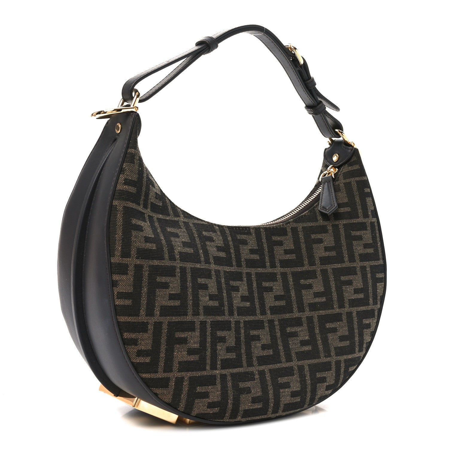 Fendi Fabric Jacquard Vitello Grace FF 1974 Small Fendigraphy Hobo Bag Tobacco Moro Ebano 3 of 10