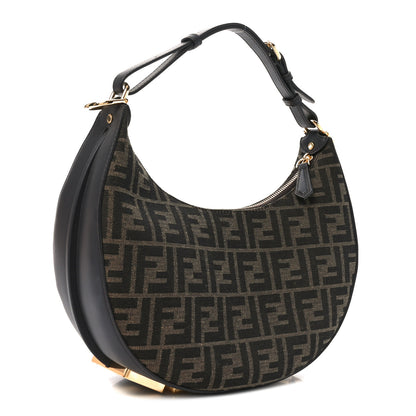 Fendi Fabric Jacquard Vitello Grace FF 1974 Small Fendigraphy Hobo Bag Tobacco Moro Ebano 3 of 10