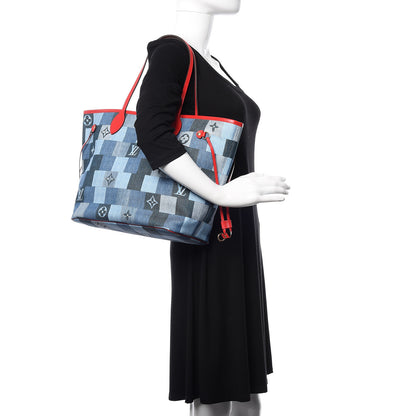 Louis Vuitton Denim Damier Monogram Patchwork Neverfull Blue Rouge 2 of 10