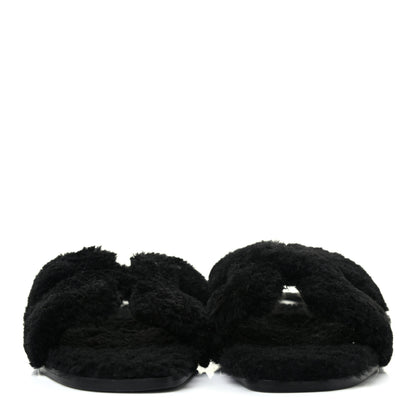 Hermes Woolskin Oran Sandals 39 Black 2 of 9