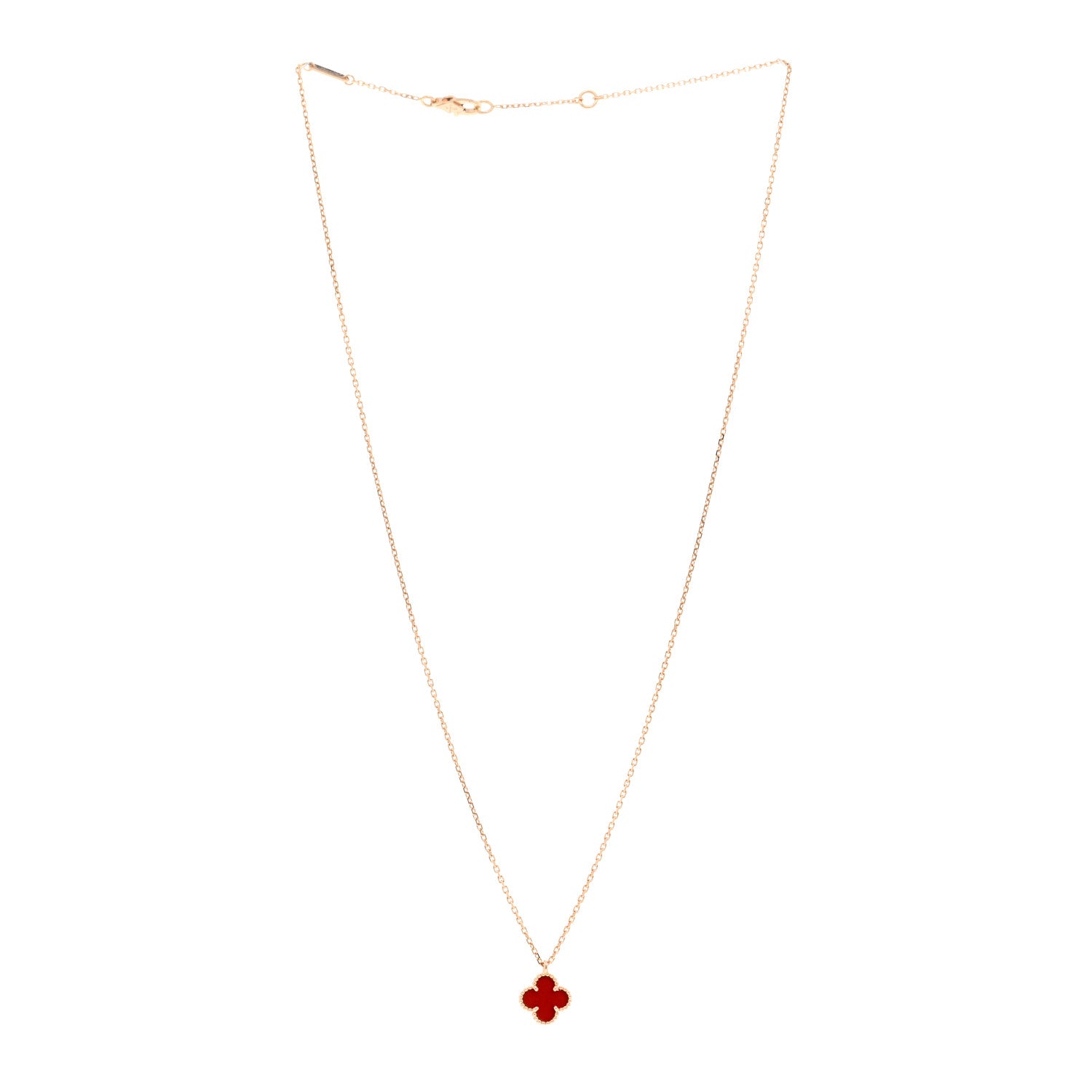 Van Cleef & Arpels 18K Rose Gold Carnelian Sweet Alhambra Pendant Necklace 3 of 5