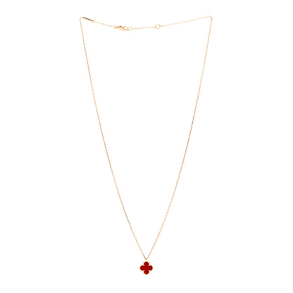 Van Cleef & Arpels 18K Rose Gold Carnelian Sweet Alhambra Pendant Necklace 3 of 5