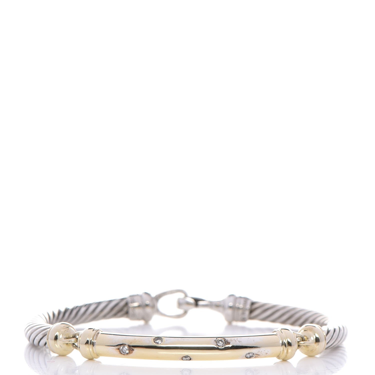 David Yurman Sterling Silver 14K Yellow Gold Diamond 5mm Metro Cable Bracelet 1 of 5