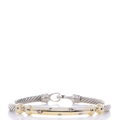 David Yurman Sterling Silver 14K Yellow Gold Diamond 5mm Metro Cable Bracelet 1 of 5