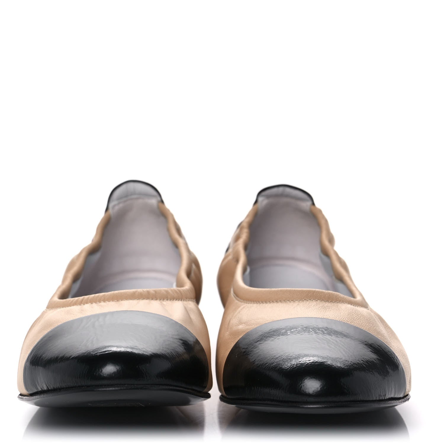 Chanel Lambskin Shiny Goatskin Calfskin Ballerina Flats 39.5 Beige Black 2 of 9