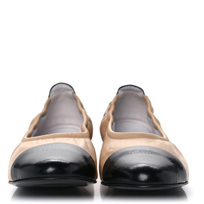 Chanel Lambskin Shiny Goatskin Calfskin Ballerina Flats 39.5 Beige Black 2 of 9
