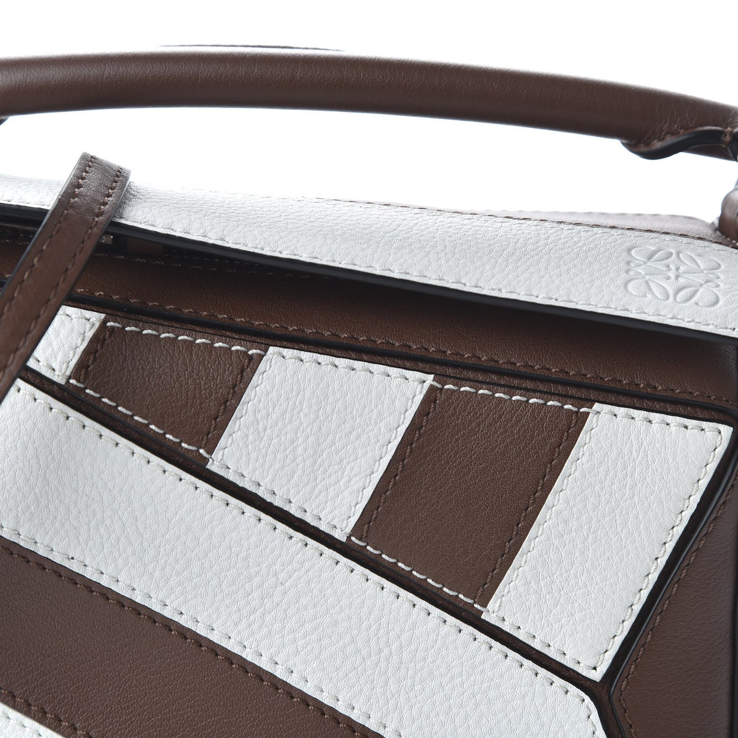 Calfskin Rugby Mini Puzzle Bag Brunette Soft White