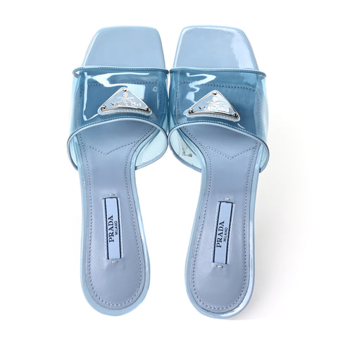 Plexiglass Vernice Metal Triangle Logo 65mm Slide Sandals 36 Celeste