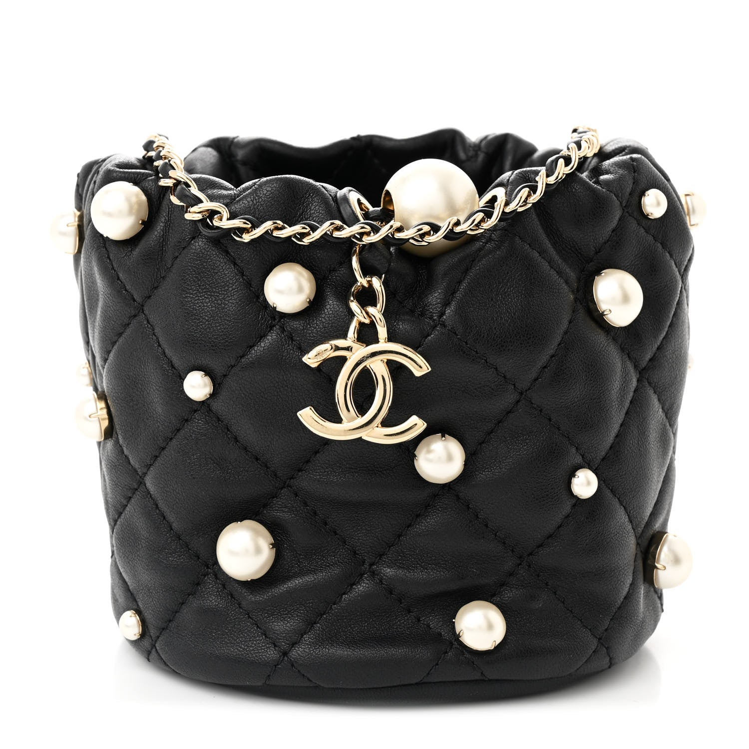 Chanel Lambskin Quilted Pearl Mini About Pearls Drawstring Bag Black 1 of 10