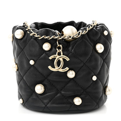 Chanel Lambskin Quilted Pearl Mini About Pearls Drawstring Bag Black 1 of 10
