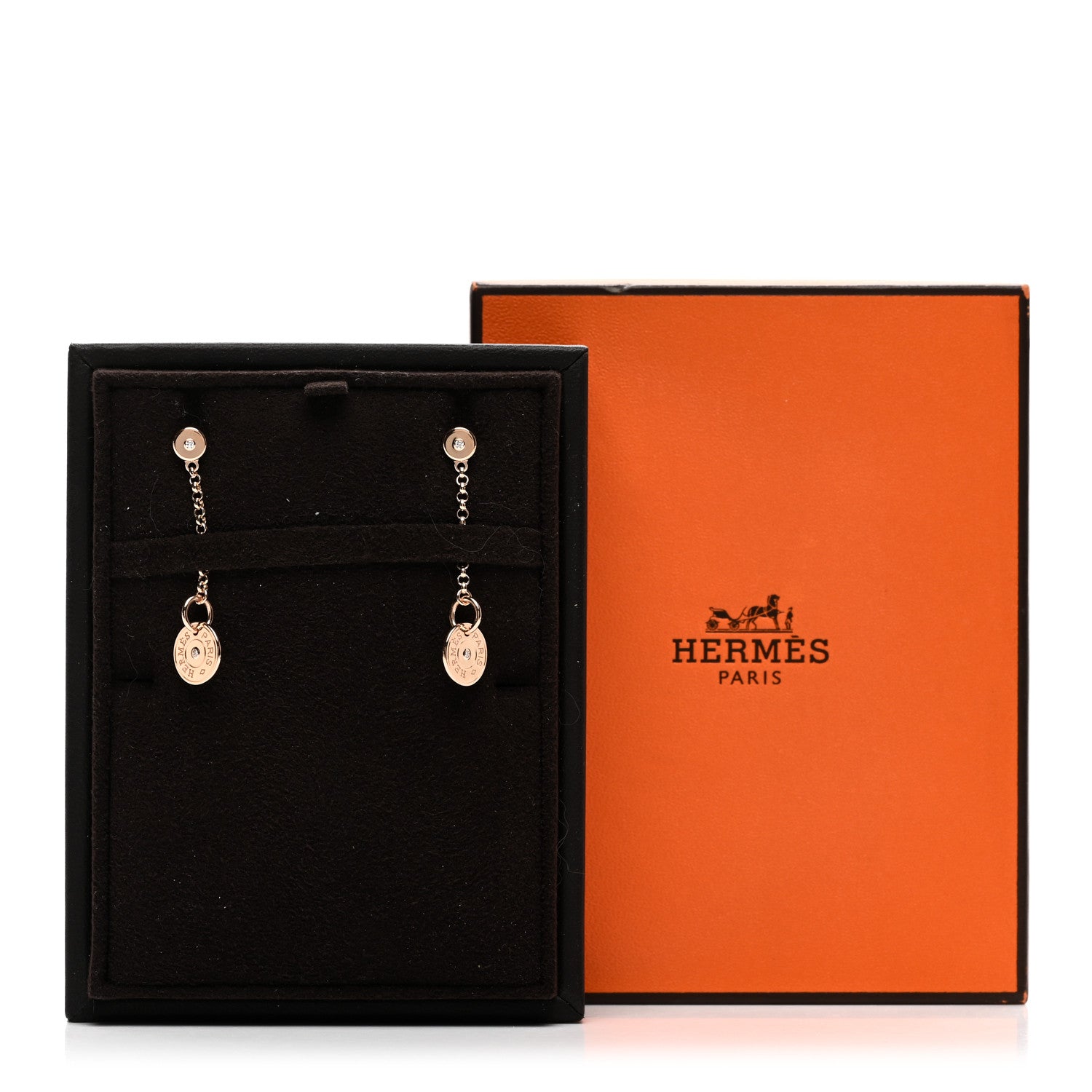 Hermes 18K Rose Gold Diamond Gambade Clou de Selle Earrings 5 of 5