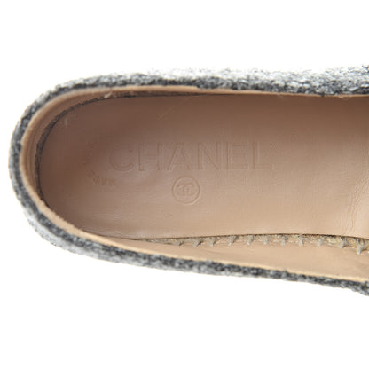 Chanel Tweed Velvet CC Espadrilles 37 Grey Black 9 of 10