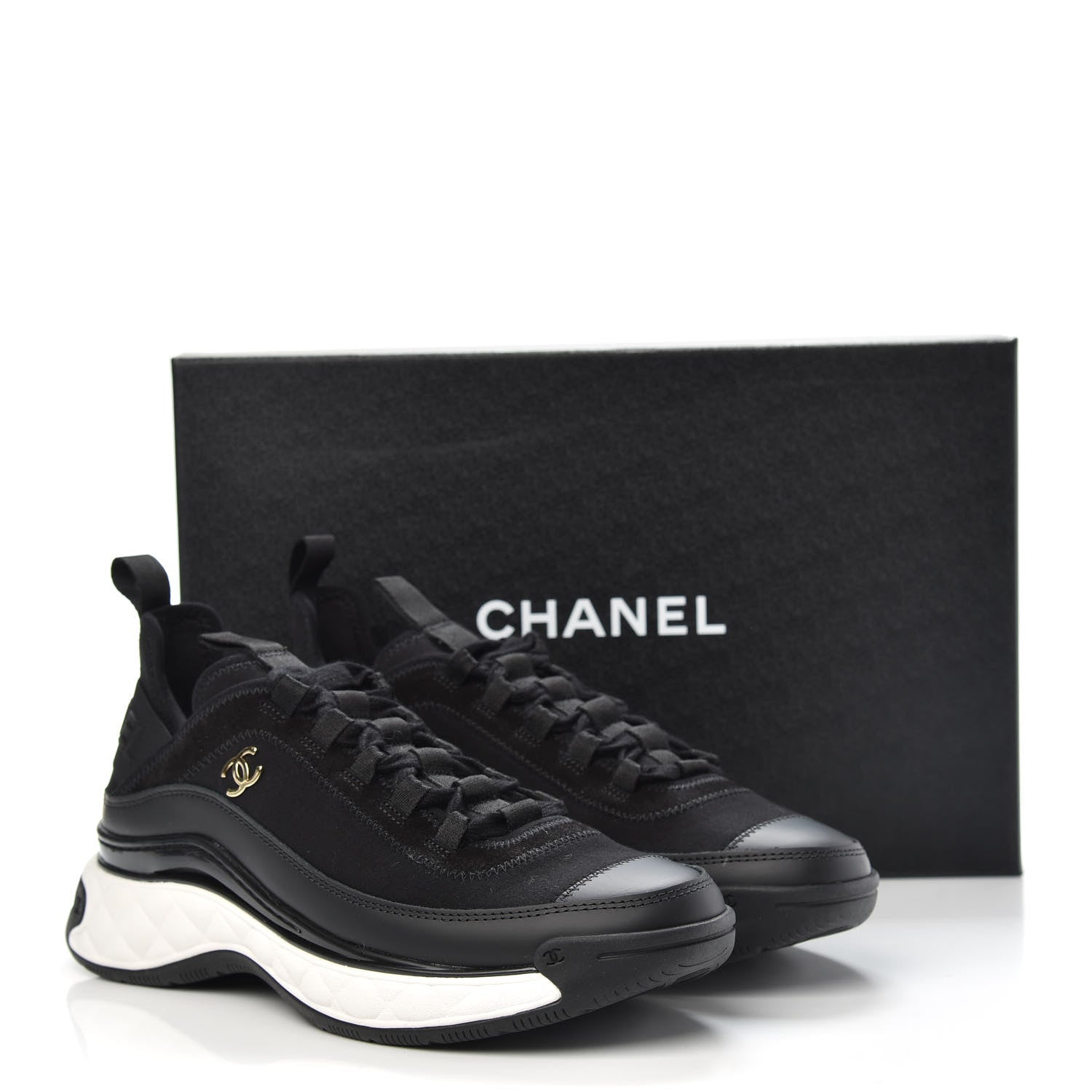 Chanel Velvet Calfskin Mixed Fibers CC Sneakers 37.5 Black 8 of 8