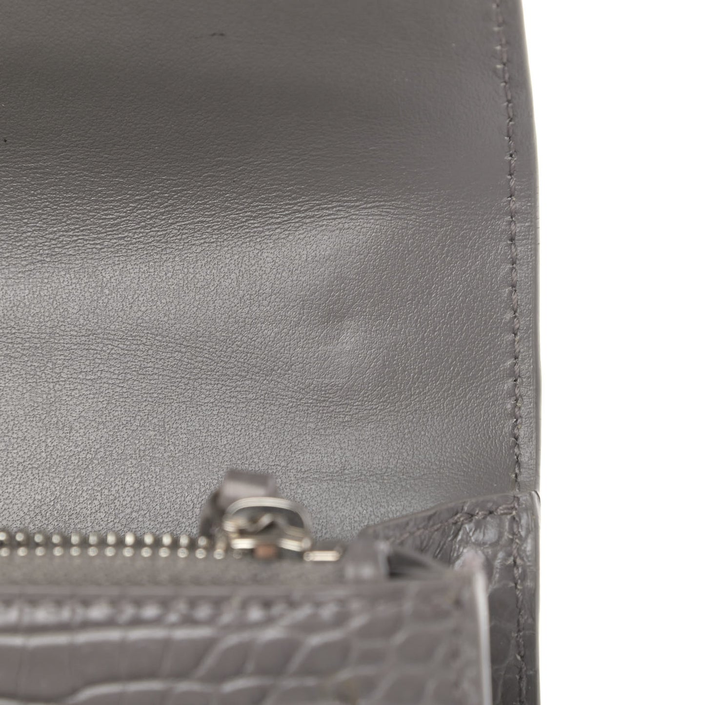 Calfskin Crocodile Embossed Monogram Sunset Chain Wallet Fog