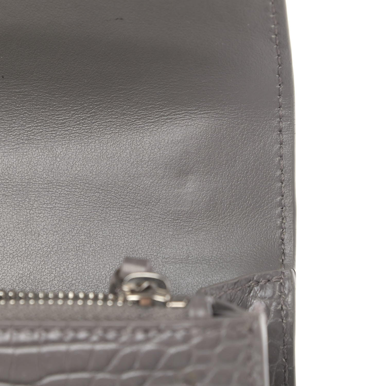 Saint Laurent Calfskin Crocodile Embossed Monogram Sunset Chain Wallet Fog 5 of 6