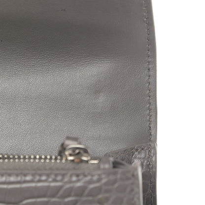 Saint Laurent Calfskin Crocodile Embossed Monogram Sunset Chain Wallet Fog 5 of 6