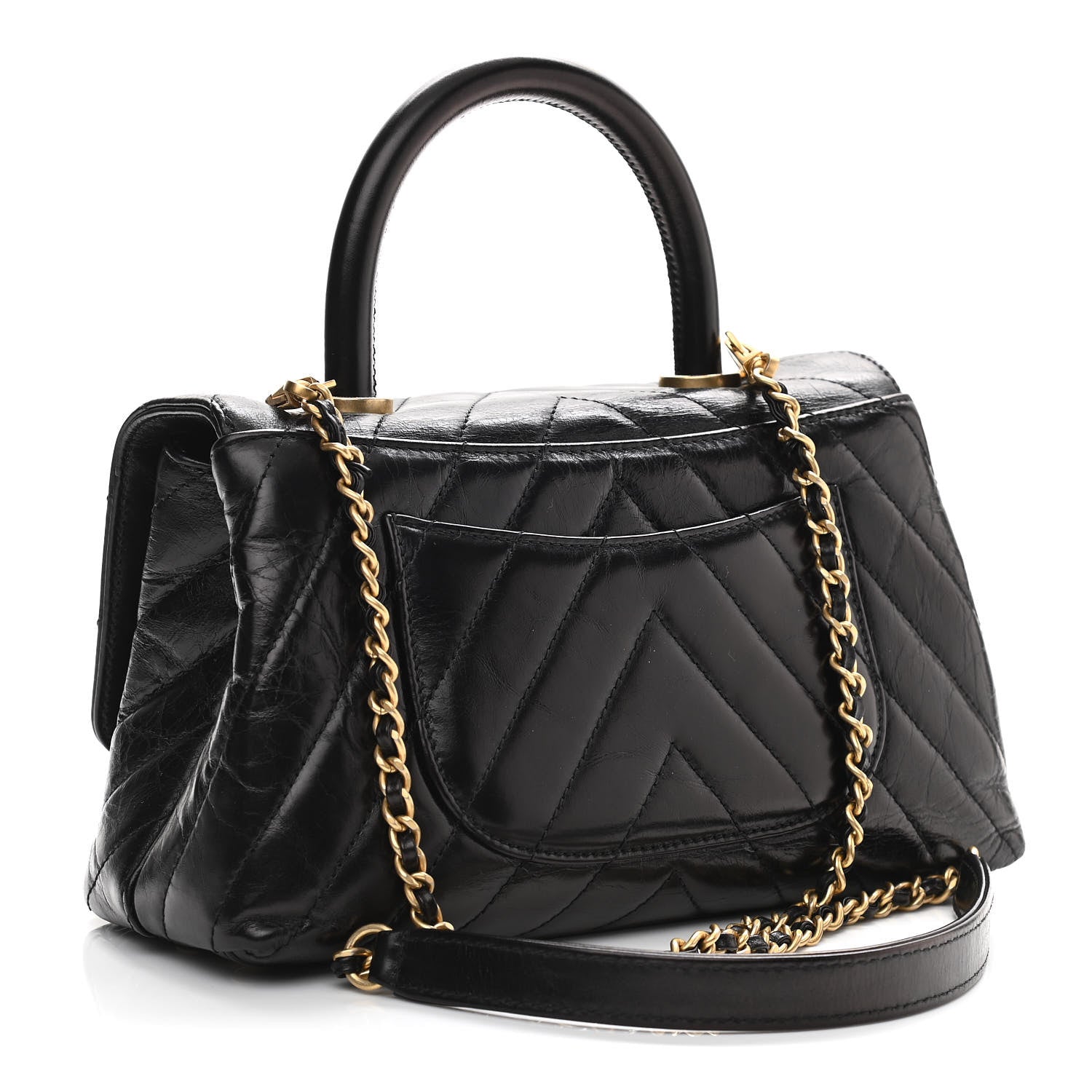 Chanel Aged Calfskin Chevron Quilted Mini Coco Handle Flap Black 3 of 10