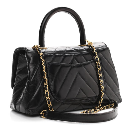 Chanel Aged Calfskin Chevron Quilted Mini Coco Handle Flap Black 3 of 10