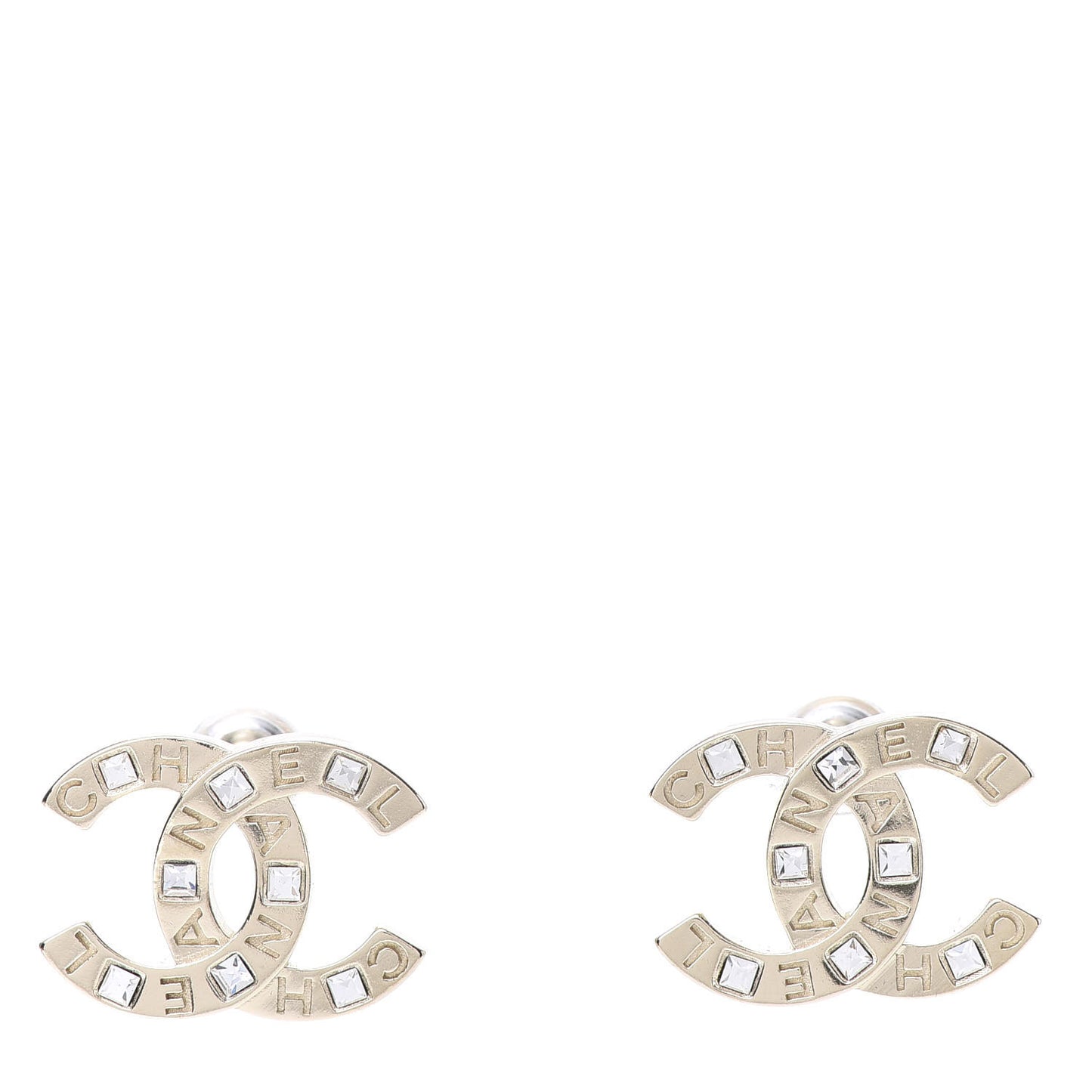 Crystal Metal CC Paris Button Stud Earrings Gold