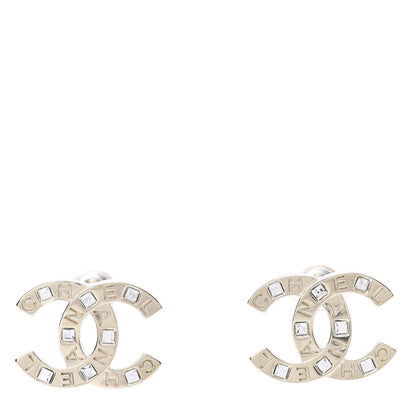 Chanel Crystal Metal CC Paris Button Stud Earrings Gold 1 of 5