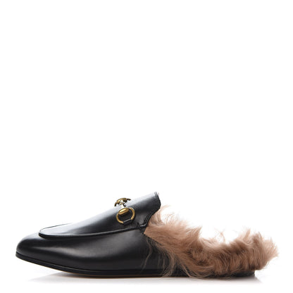 Gucci Calfskin Fur Womens Princetown Slippers 35 Black 1 of 7