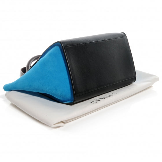 Calfskin and Suede Small Tri-Color Trapeze Turquoise