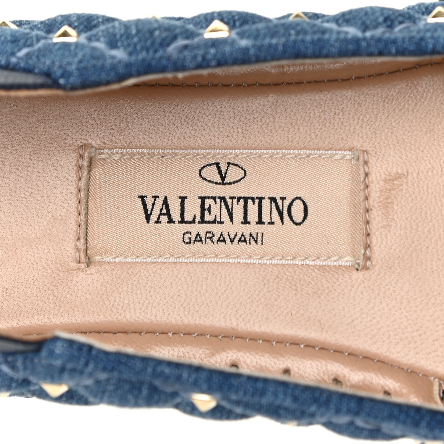 Valentino Garavani Denim Rockstud Spike Espadrille Flats 38 Blue 11 of 12