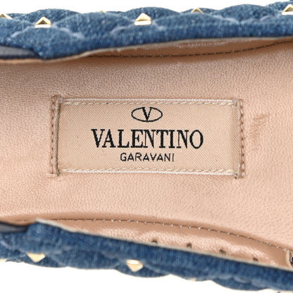 Valentino Garavani Denim Rockstud Spike Espadrille Flats 38 Blue 11 of 12