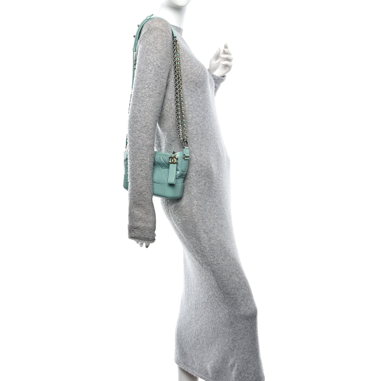 Chanel Aged Calfskin Quilted Small Gabrielle Hobo Green 2 of 10