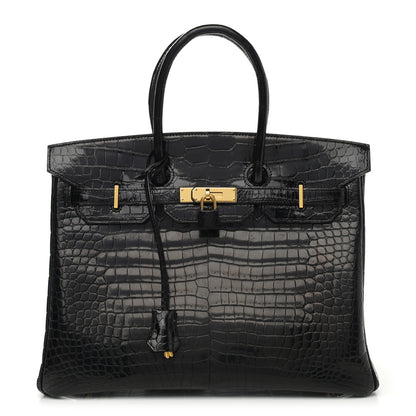 Hermes Shiny Porosus Crocodile Birkin 35 Black 1 of 12