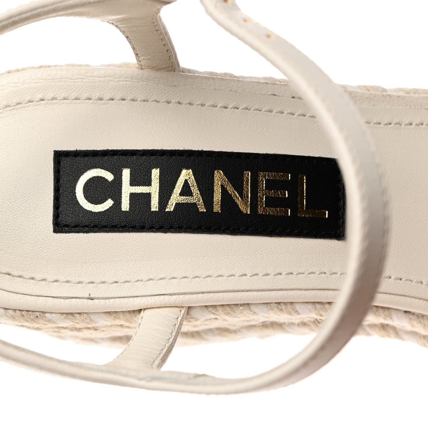 Lambskin Grosgrain CC Espadrilles Wedges 40 White Black