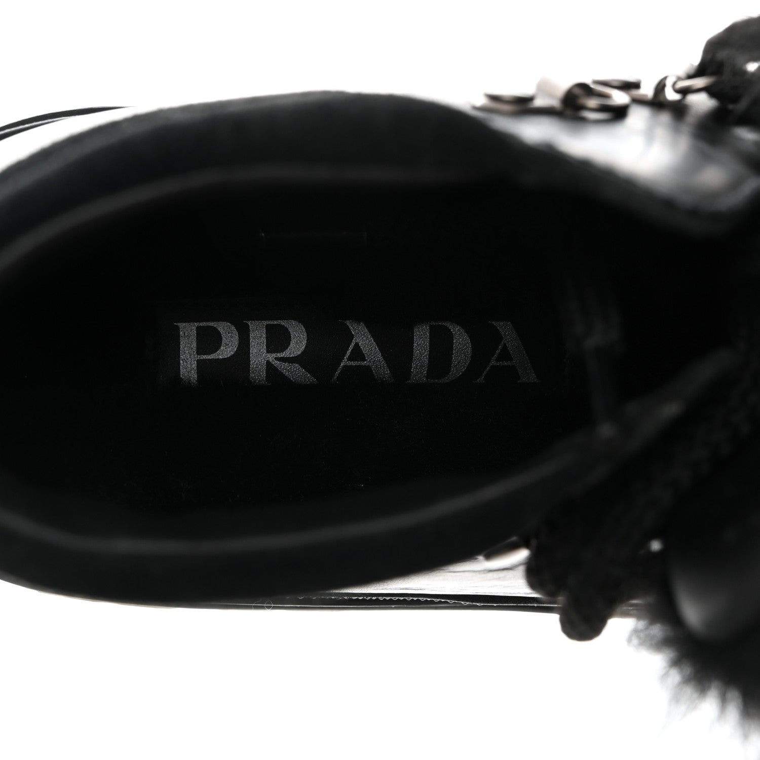 Prada Calfskin Shearling Montone Pull Up Ankle Boots 37.5 Black 6 of 9