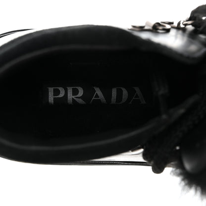 Prada Calfskin Shearling Montone Pull Up Ankle Boots 37.5 Black 6 of 9