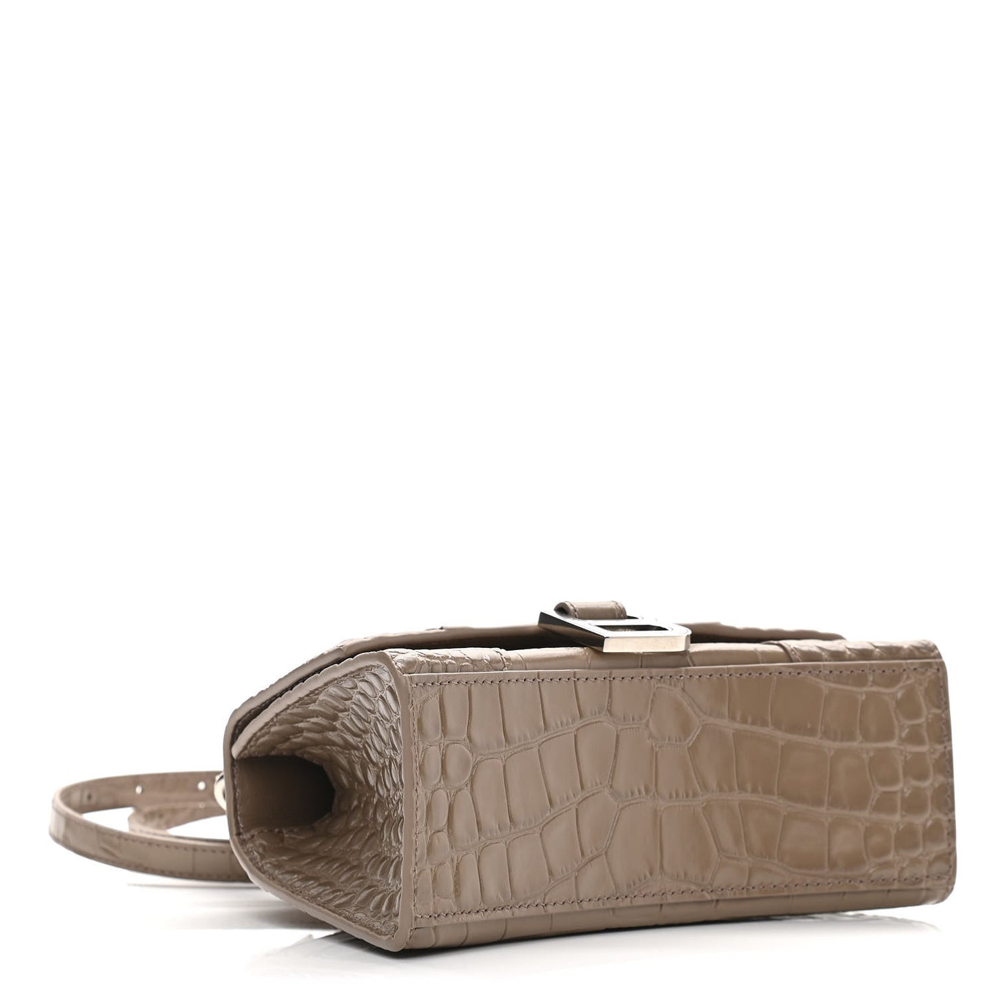 Shiny Calfskin Crocodile Embossed Hourglass Top Handle Bag XS Mink Grey