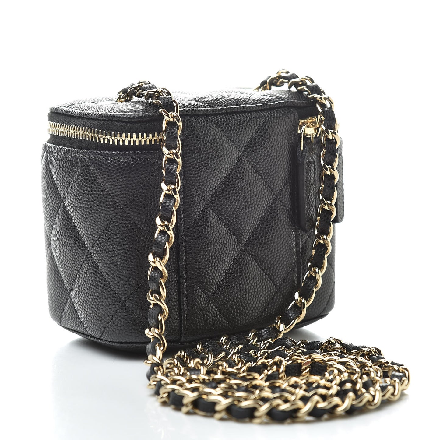 Caviar Quilted Mini Vanity Case With Chain Black