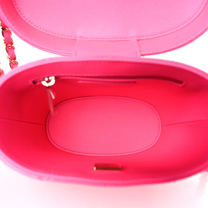 Chanel Patent Quilted CC Vani-Tea Case With Chain Neon Pink 5 of 9