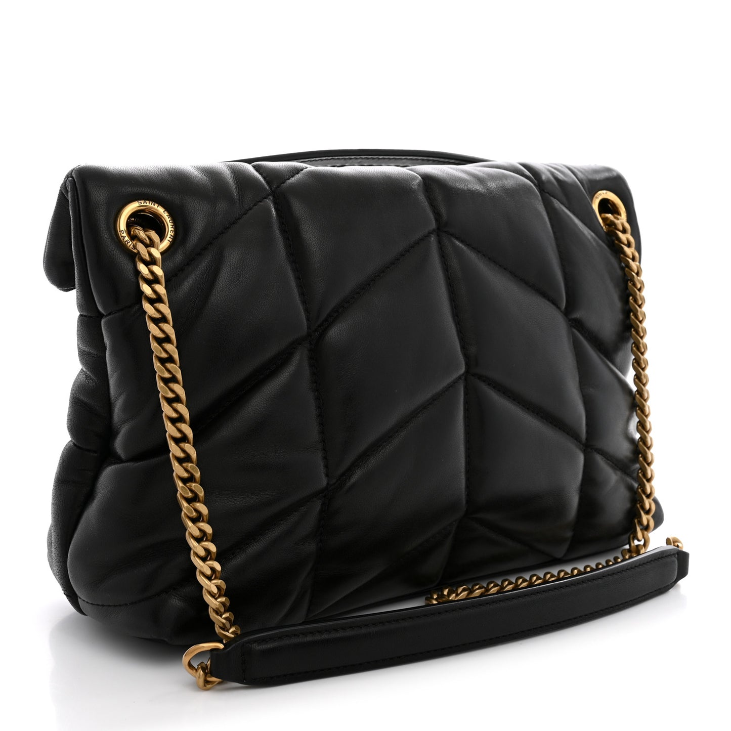 Lambskin Quilted Small Loulou Puffer Monogram Chain Satchel Black