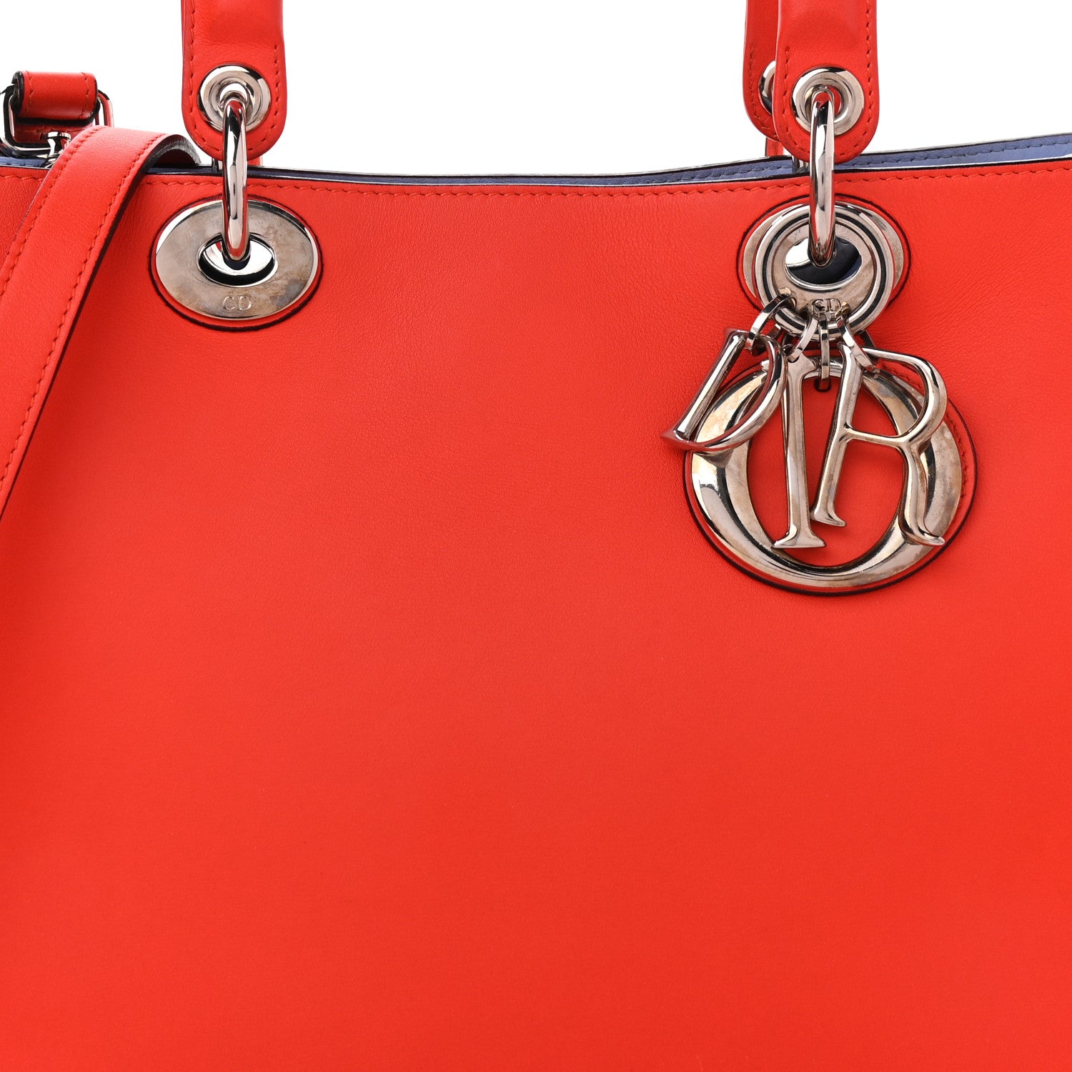 Christian Dior Smooth Calfskin Medium Diorissimo Tote Orange Light Blue 9 of 16