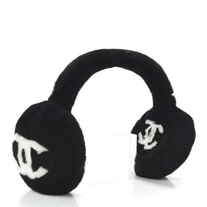 Chanel Shearling CC Ear Muffs Black White 3 of 6