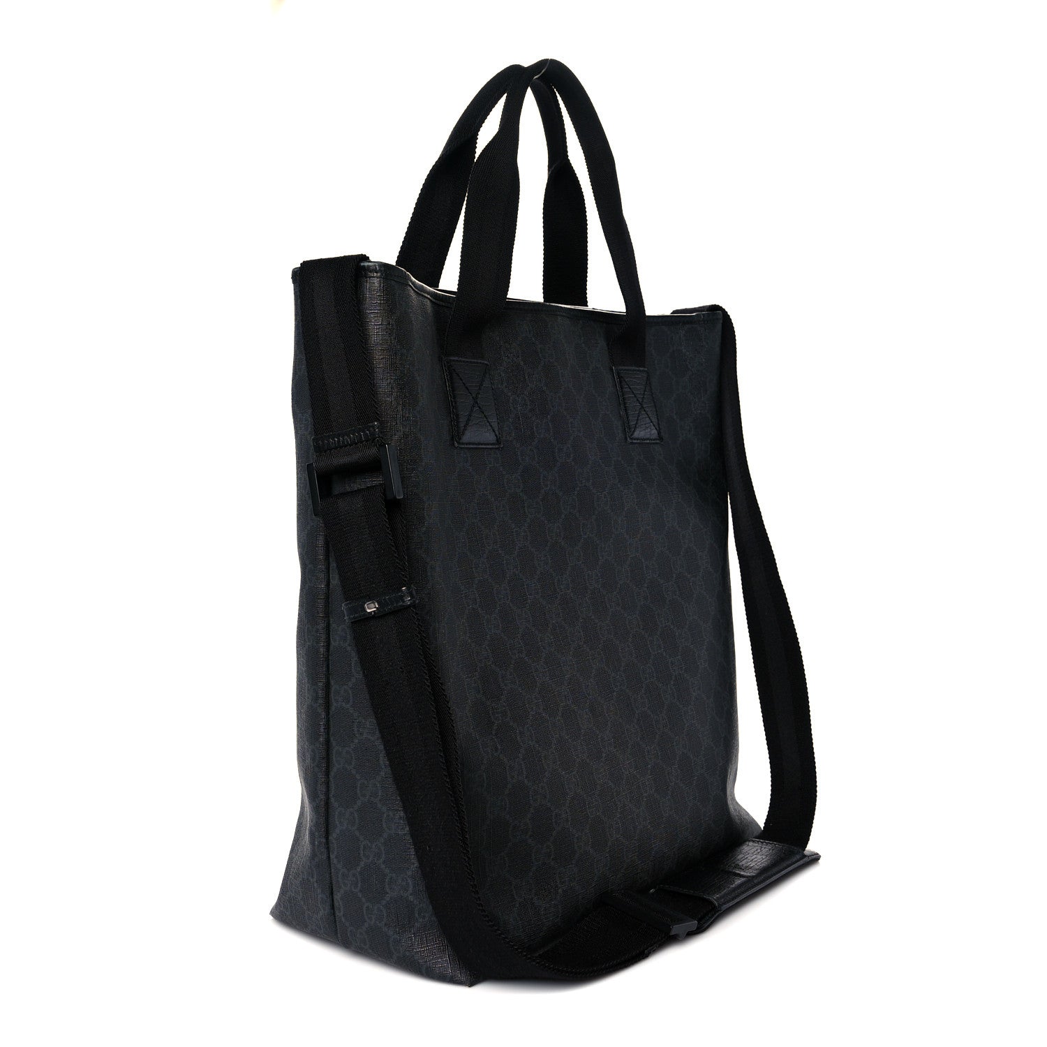 Gucci GG Supreme Monogram Web Handle Vertical Tote Black Grey 3 of 11