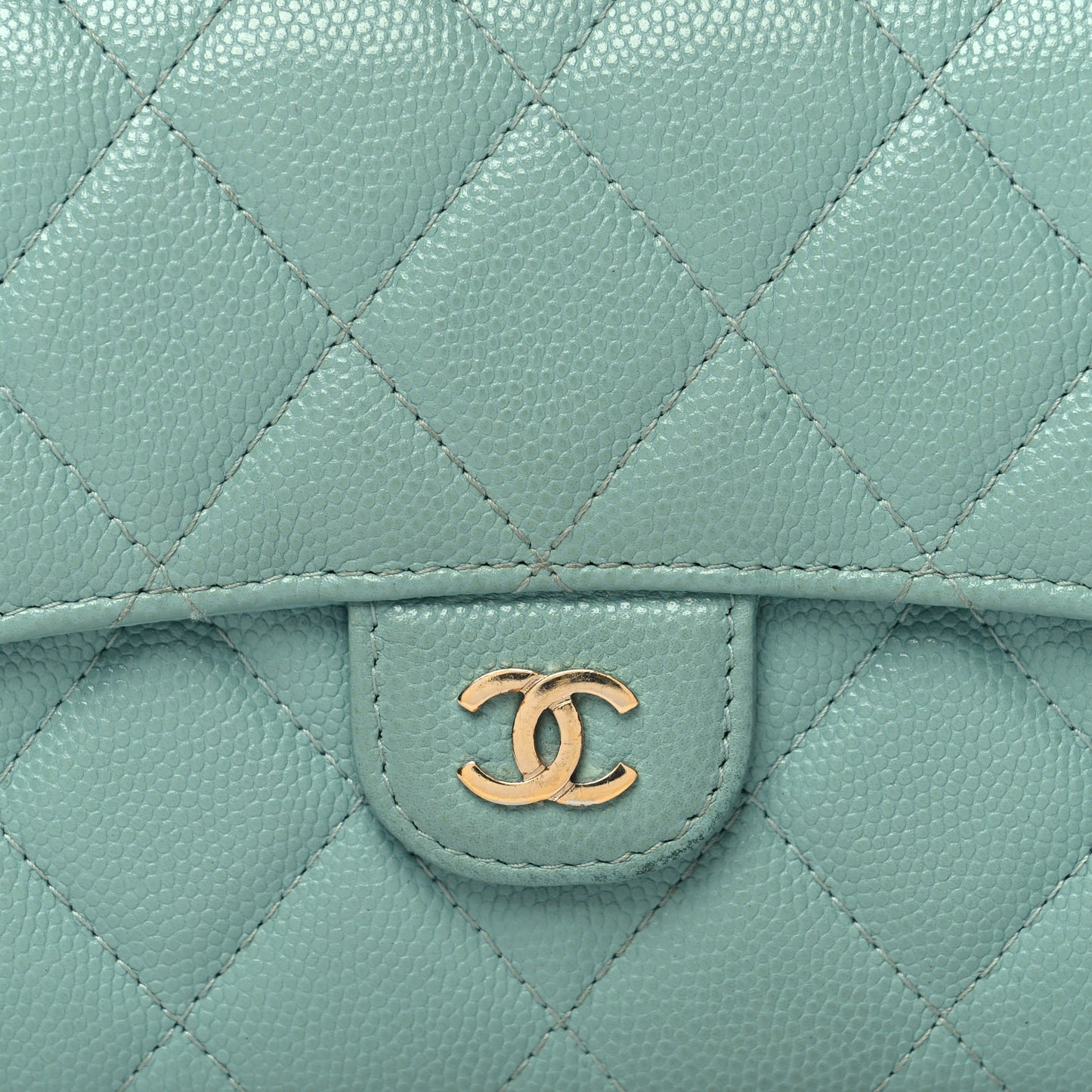 Caviar Quilted Large Gusset Flap Wallet Green