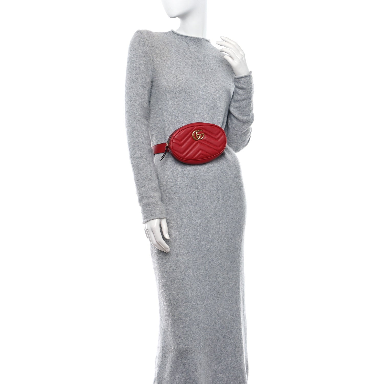 Gucci Calfskin Matelasse GG Marmont Belt Bag 85 34 Hibiscus Red 2 of 11